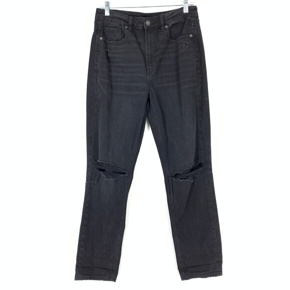 American Eagle Jeans Women's Size 6 Comfort Stretch Waist Mom Distressed Black - Picture 1 of 9